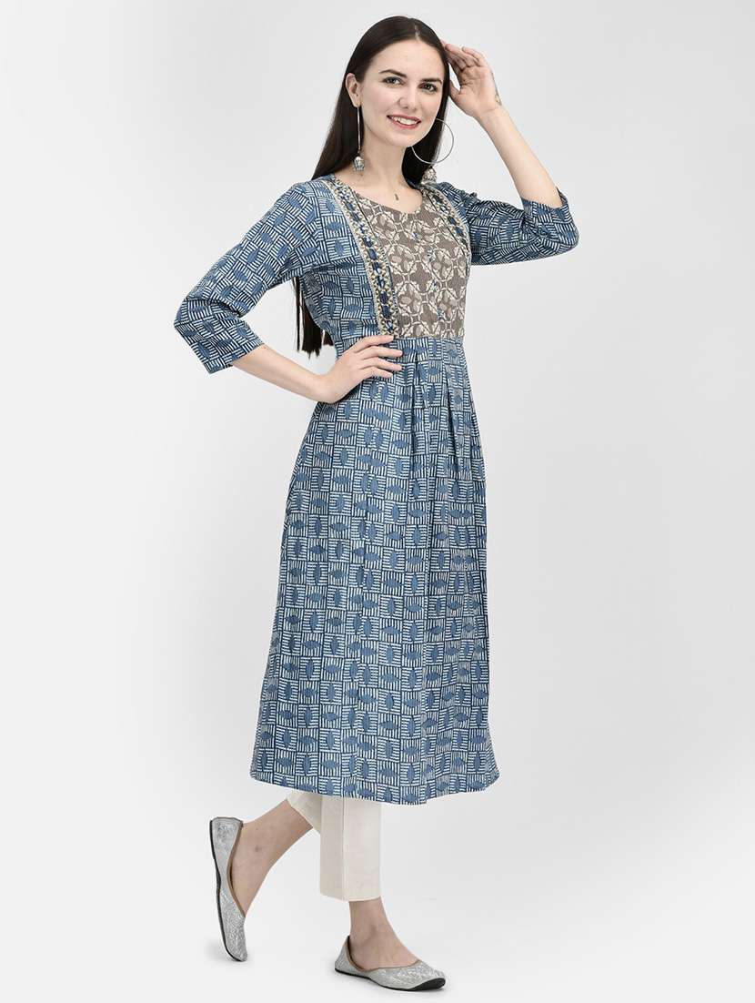 women three quarter sleeve a-line kurta - 21365287 - Standard Image - 2