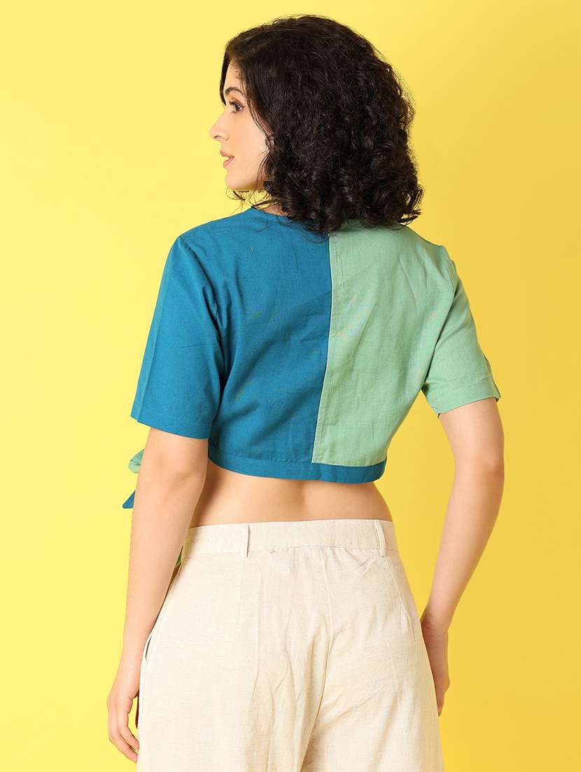 women green color block crop top - 21366129 -  Standard Image - 2