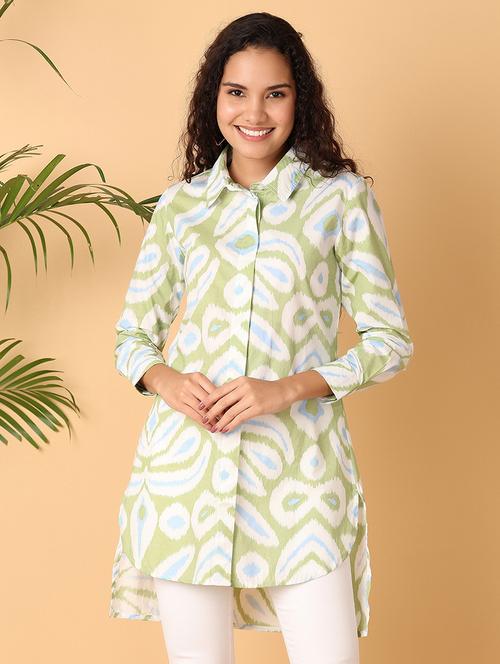 women printed shirt collar neck high-low kurti - 21366131 -  Standard Image - 0