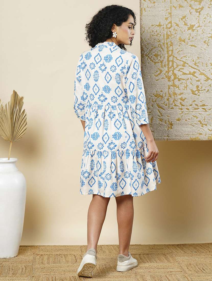 women off white printed tiered ethnic dress - 21366535 -  Standard Image - 2