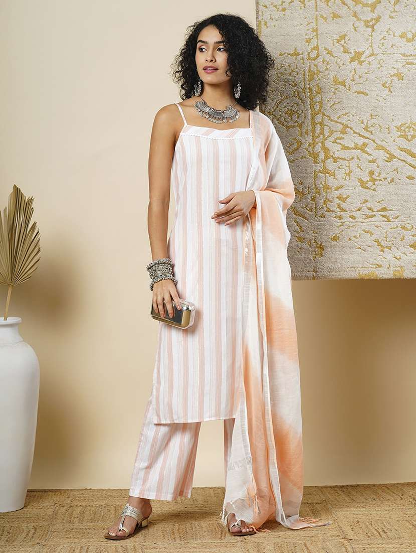 women orange kurta palazzos set with dupatta 