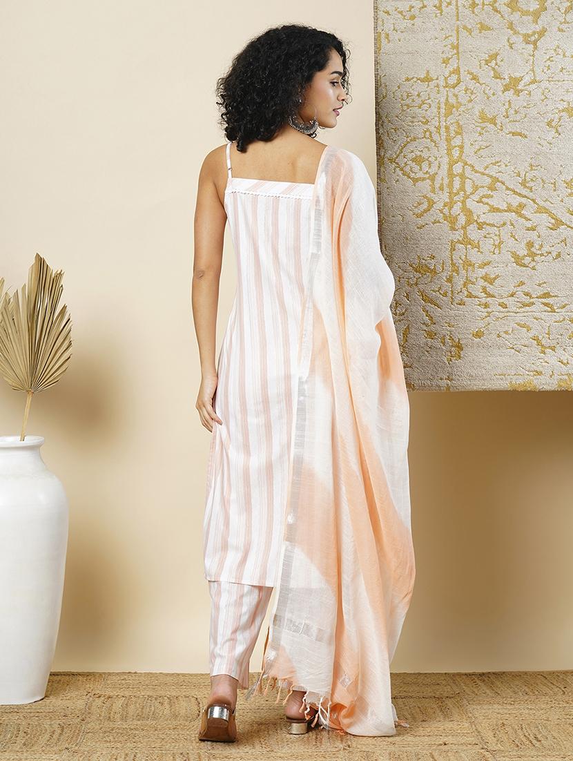 women orange kurta palazzos set with dupatta - 21366554 - Standard Image - 2