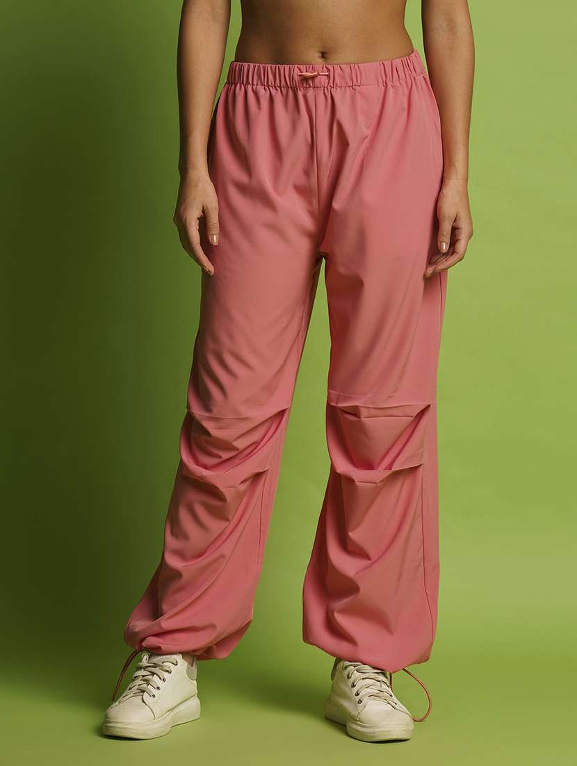 globus women pink mid rise loose fit drawstring waist toggle hem joggers