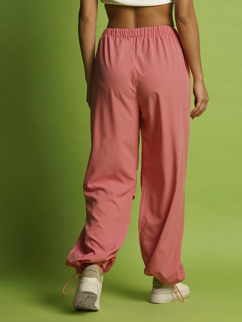 globus women pink mid rise loose fit drawstring waist toggle hem joggers - 21366561 - Standard Image - 2