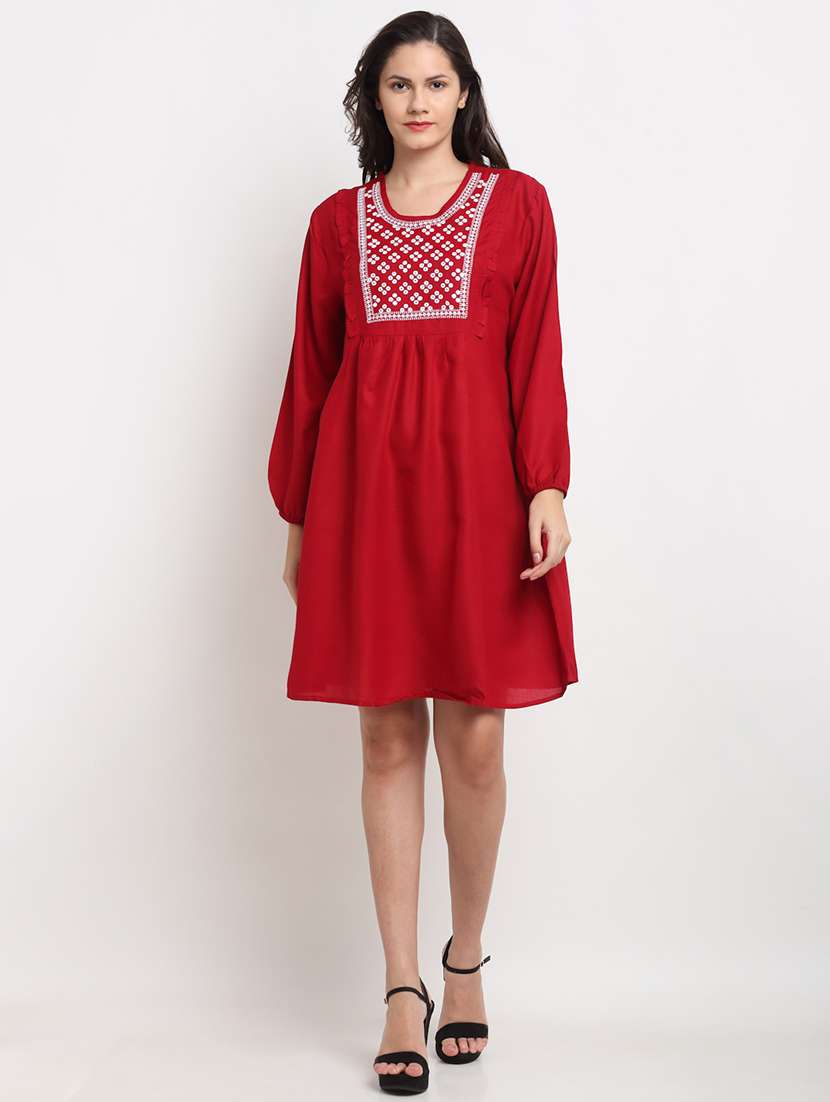 yoke embroidered a-line dress with mirror work