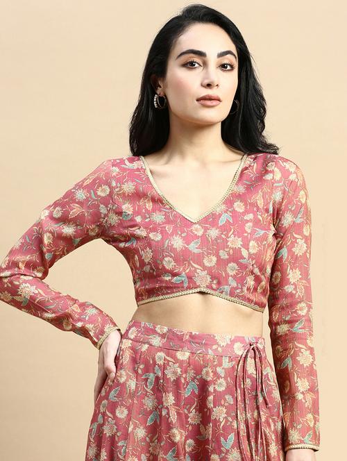 pink floral printed stitched blouse - 21367159 -  Standard Image - 0