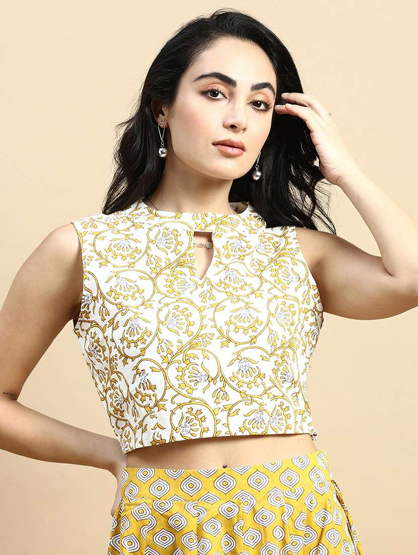 yellow printed stitched blouse - 21367163 - Zoom Image - 0
