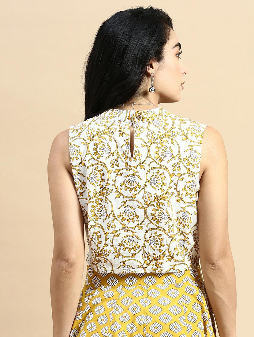 yellow printed stitched blouse - 21367163 - Standard Image - 2