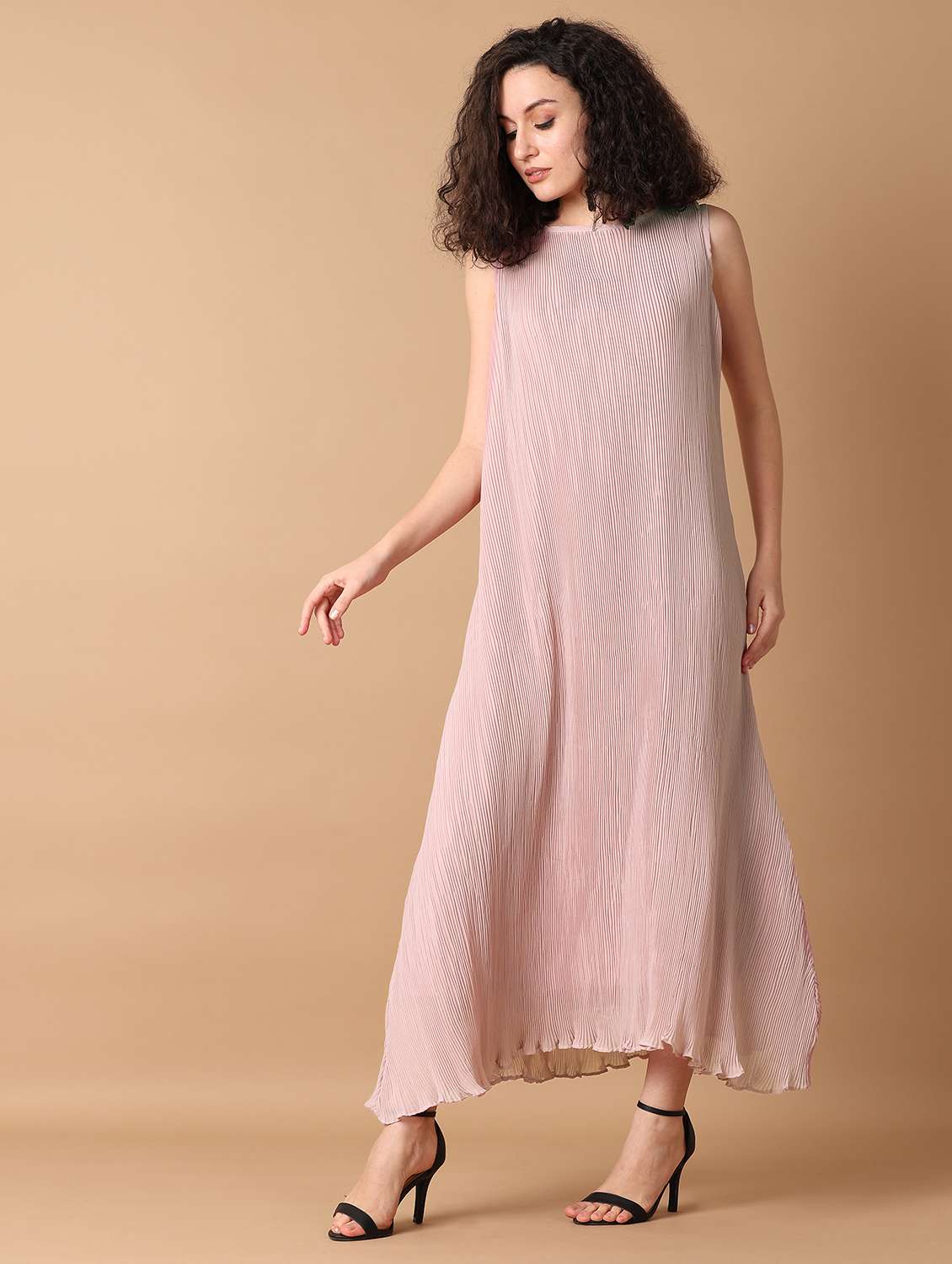 peach solid sleeveless asymmetric dress - 21367169 -  Standard Image - 2