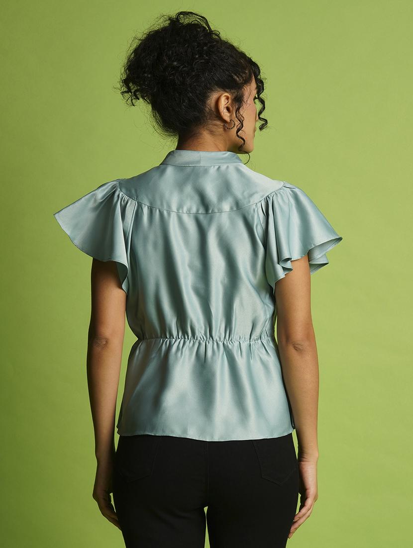 globus women blue v-neck flutter sleeve peplum top - 21367422 - Standard Image - 2
