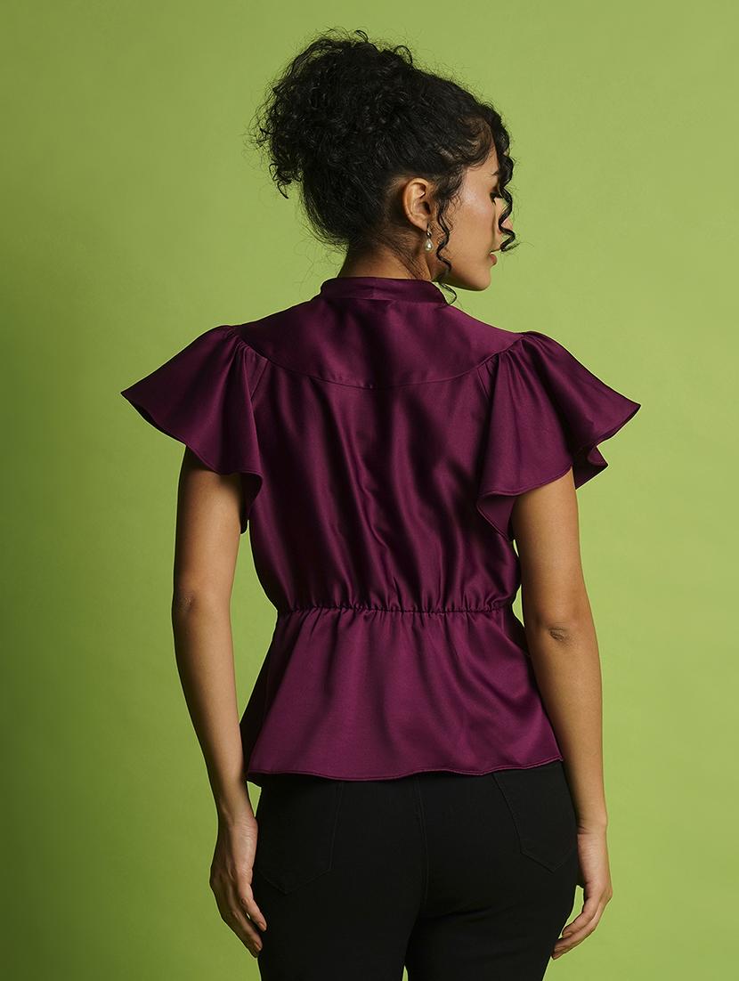 globus women purple v-neck flutter sleeve peplum top - 21367425 - Standard Image - 2