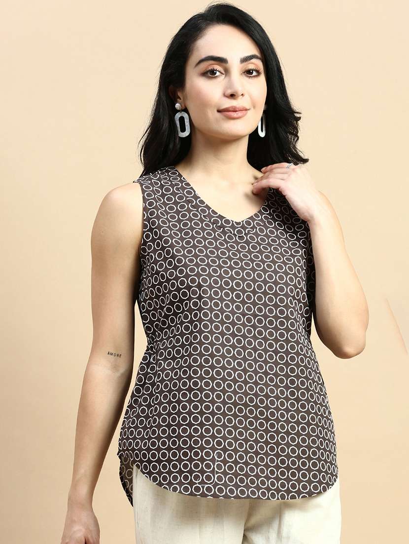 women brown printed regular top