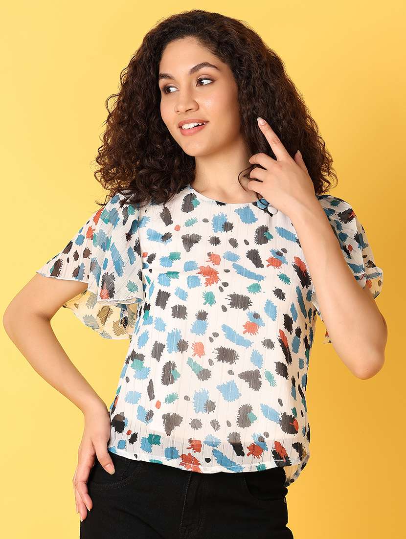 women printed round neck top
