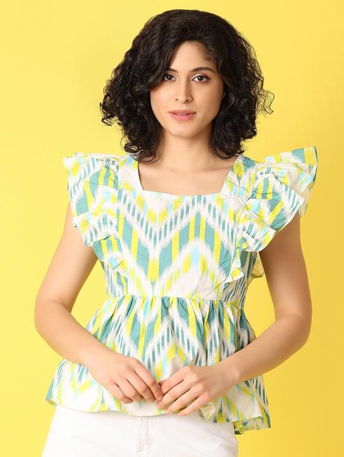 women green ikat printed flared top - 21368273 - Standard Image - 0