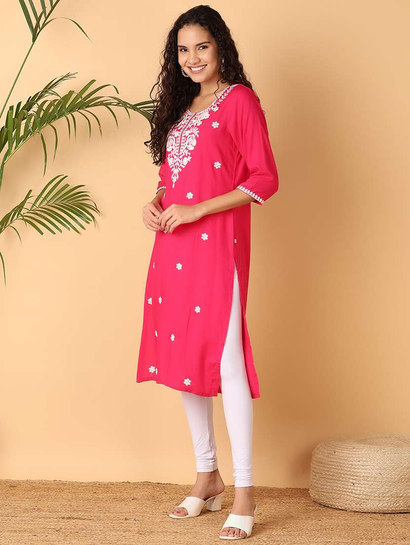 women fuchsia chikankari a-line kurta - 21368289 -  Standard Image - 2