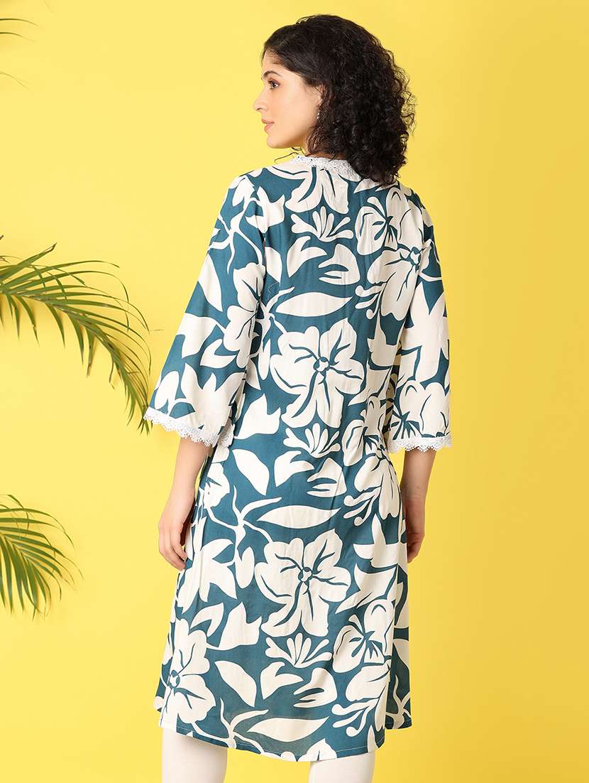 women blue floral printed straight kurta - 21368290 -  Standard Image - 2