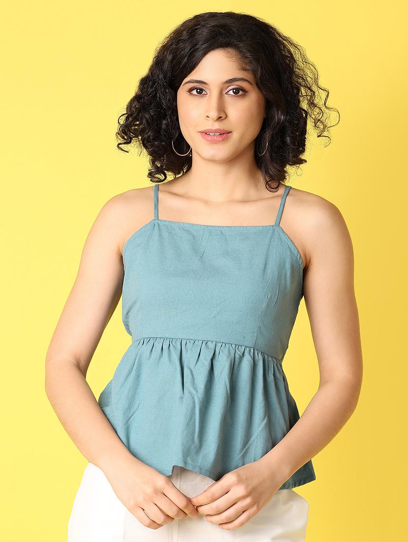women light blue solids flared top - 21368315 -  Zoom Image - 0