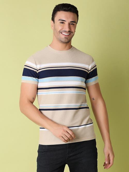 men beige regular fit stripes t-shirt - 21368322 -  Standard Image - 0