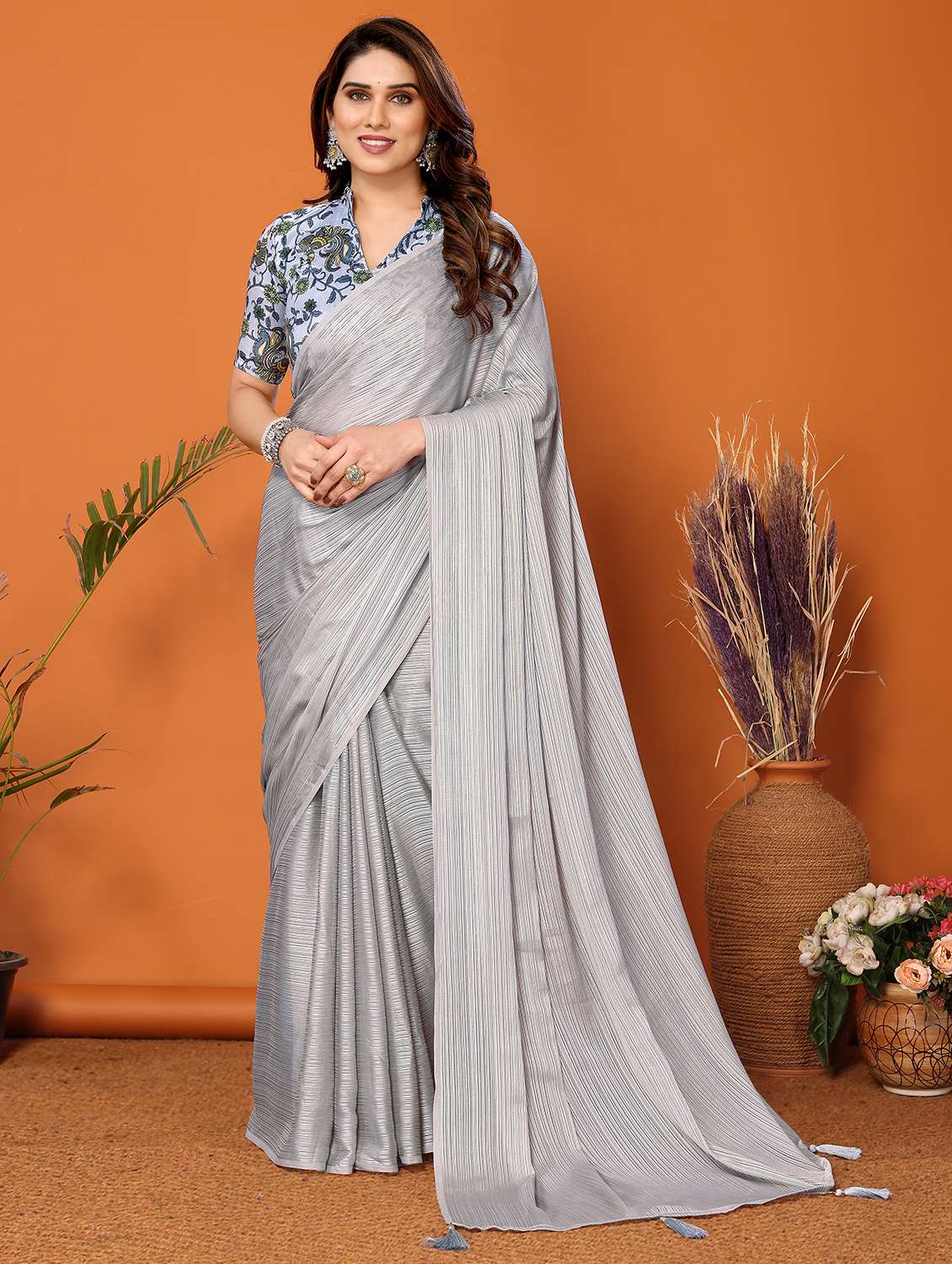 women striped saree with blouse