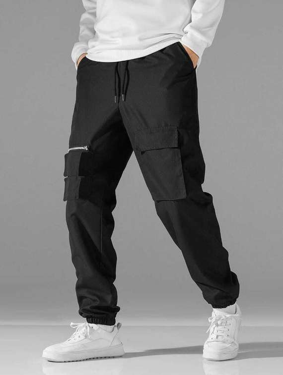 men mid rise solid cargos 