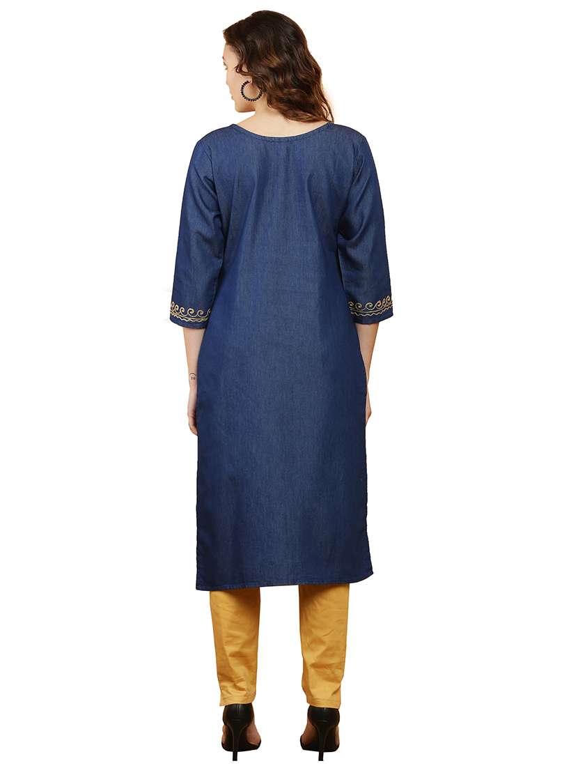 women three quarter sleeve straight kurta - 21368817 - Standard Image - 2