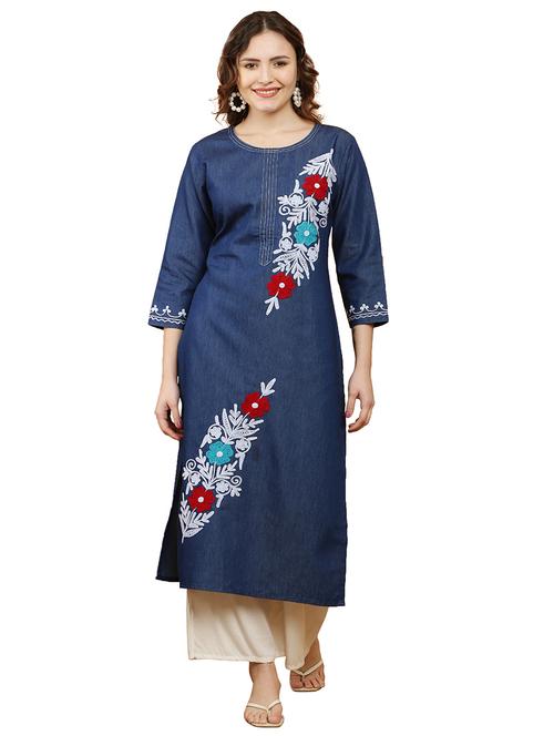 women three quarter sleeve straight kurta - 21368818 - Standard Image - 0