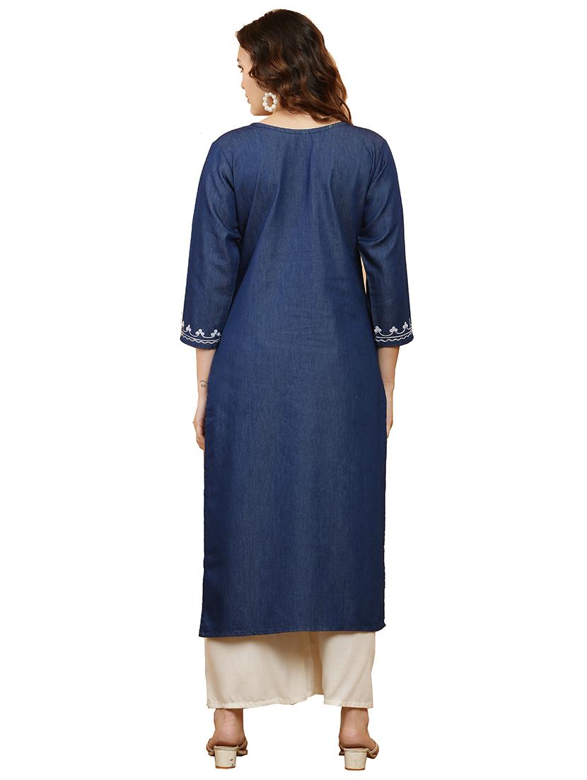 women three quarter sleeve straight kurta - 21368818 - Standard Image - 2