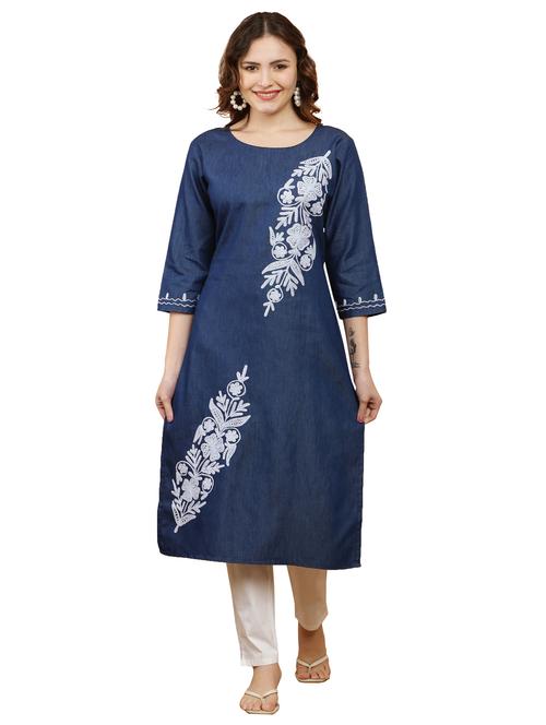 women three quarter sleeve straight kurta - 21368819 -  Standard Image - 0