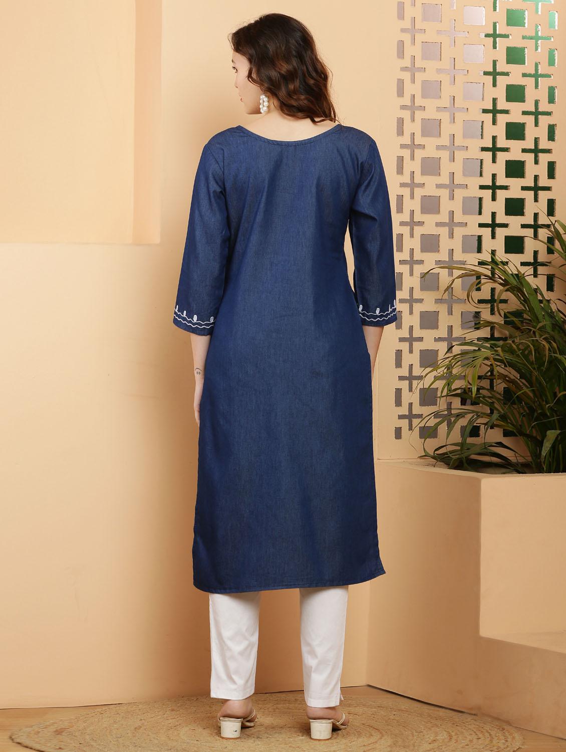 women three quarter sleeve straight kurta - 21368819 - Standard Image - 2