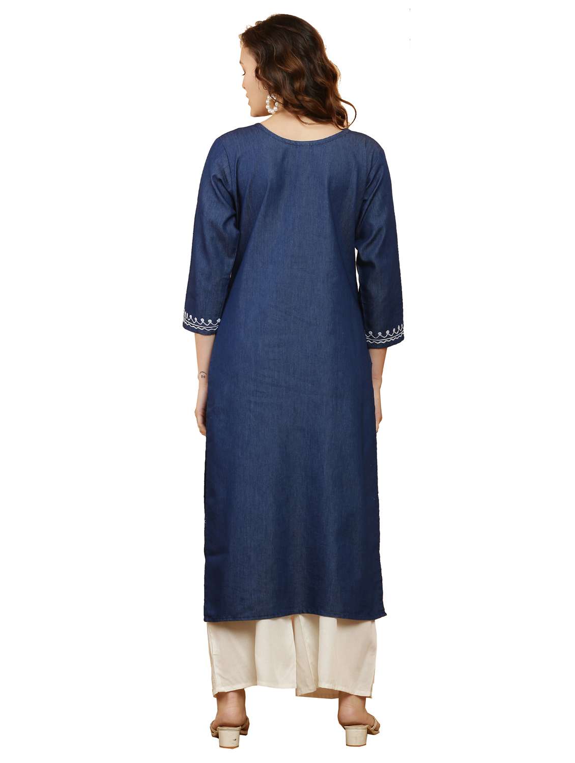 women three quarter sleeve straight kurta - 21368820 - Standard Image - 2