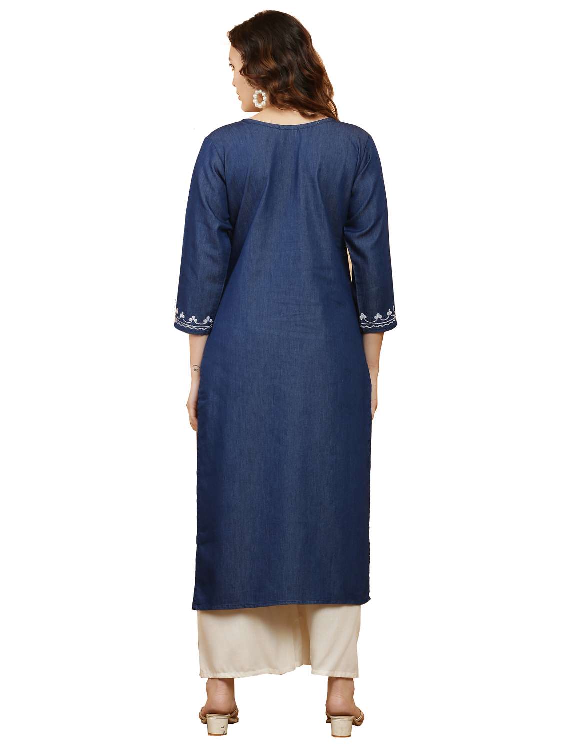 women three quarter sleeve straight kurta - 21368837 - Standard Image - 2