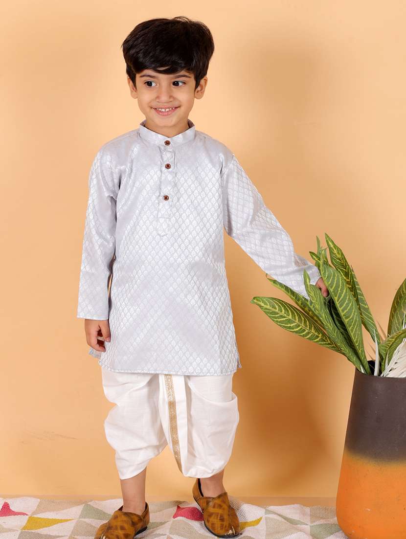 boys mandarin neck self design dhoti kurta set