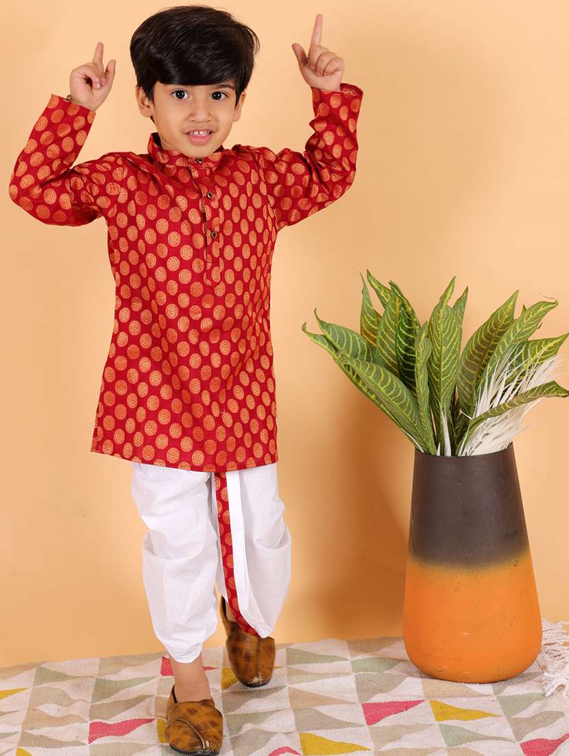 boys self design dhoti kurta set