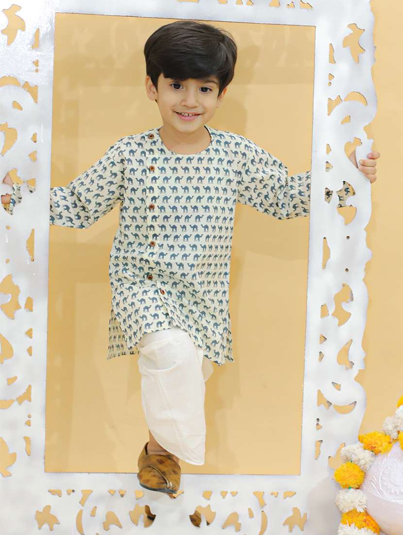 boys mandarin neck printed dhoti kurta set