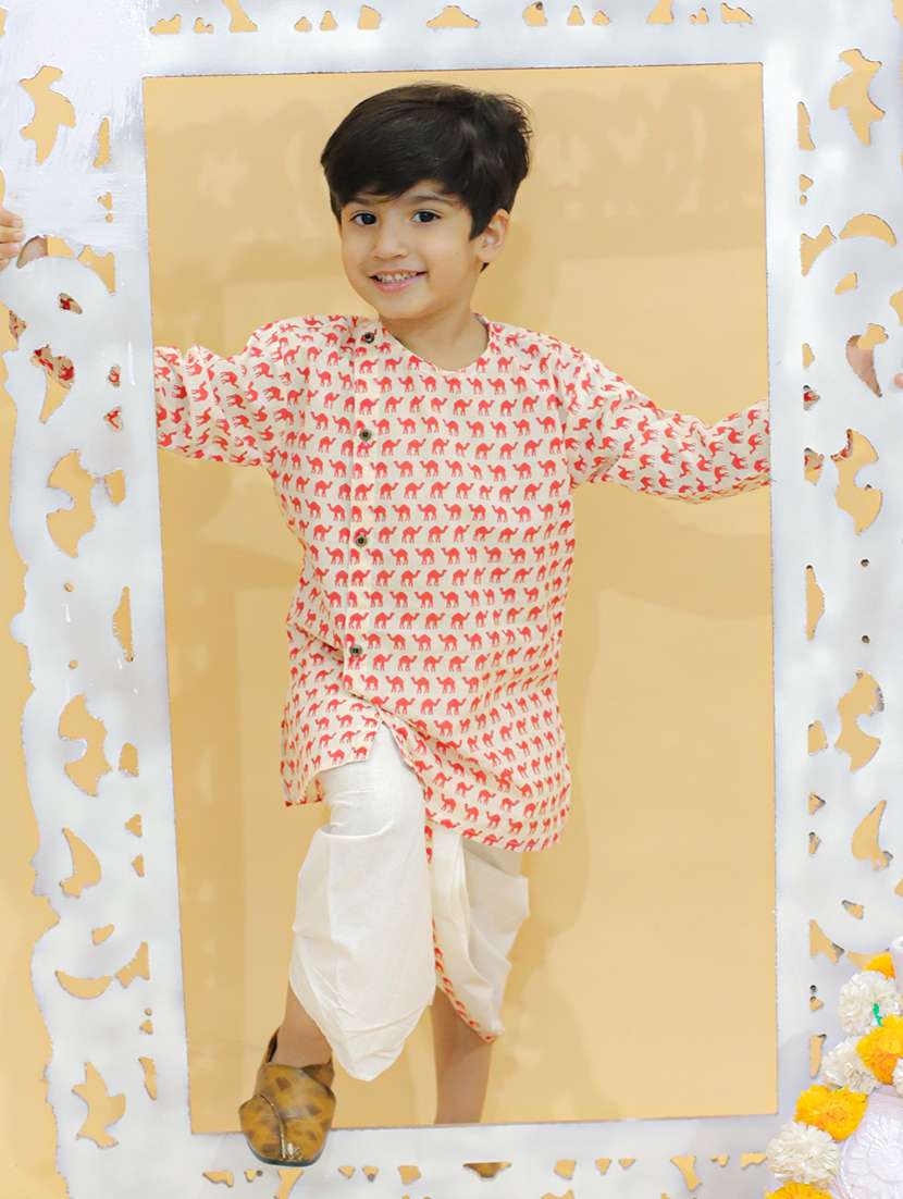 boys mandarin neck printed dhoti kurta set