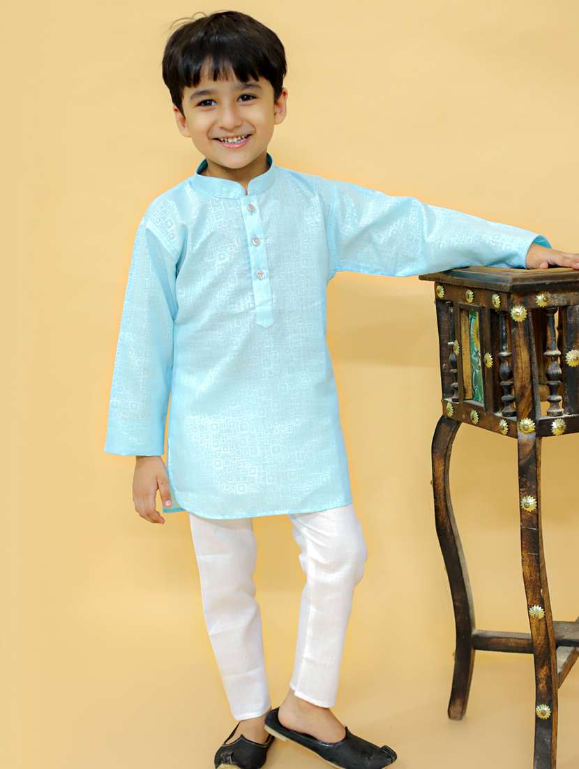 boys mandarin neck self design kurta pyjama set