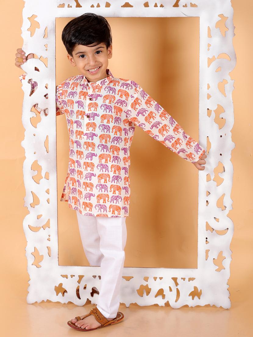 boys mandarin neck printed kurta pyjama set - 21368897 - Zoom Image - 0