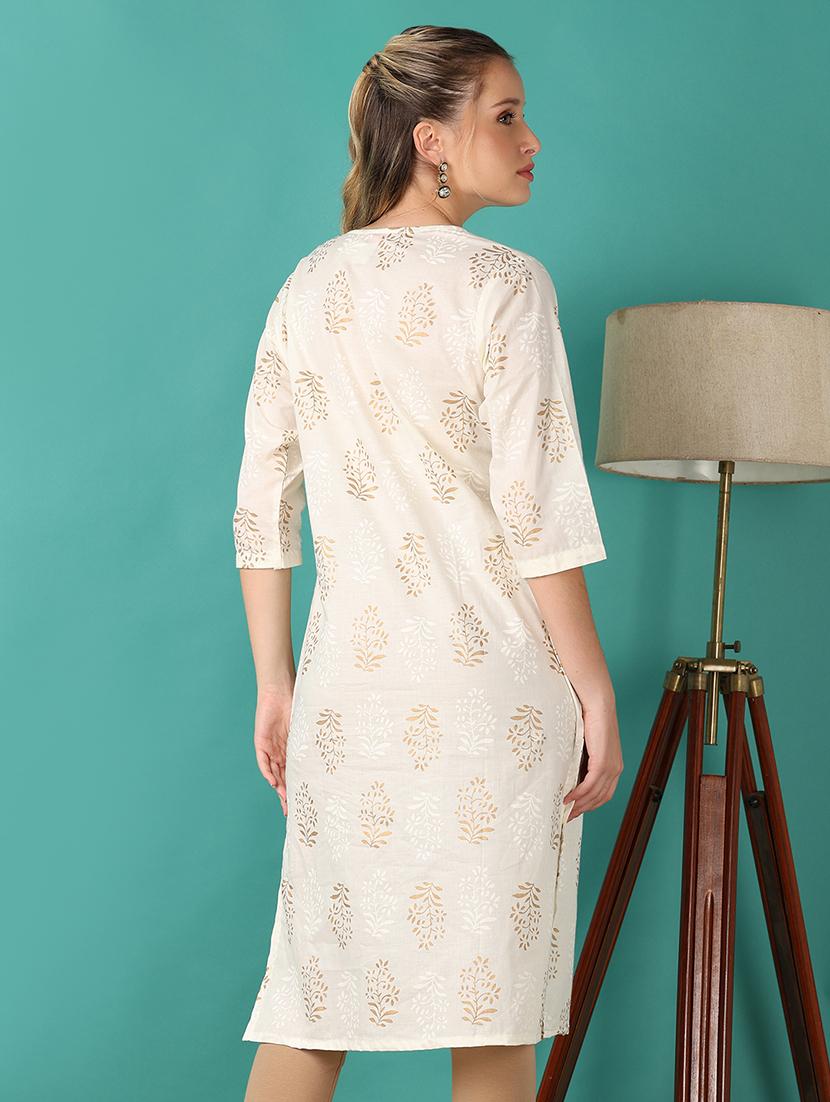 women printed three quarter sleeve straight kurta - 21369052 - Standard Image - 2