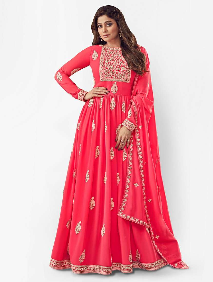 women embroidered semi-stitched anarkali suits set