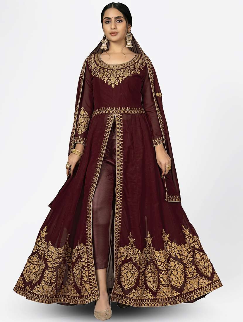 women front slit semi-stitched anarkali suits set - 21369352 -  Zoom Image - 0