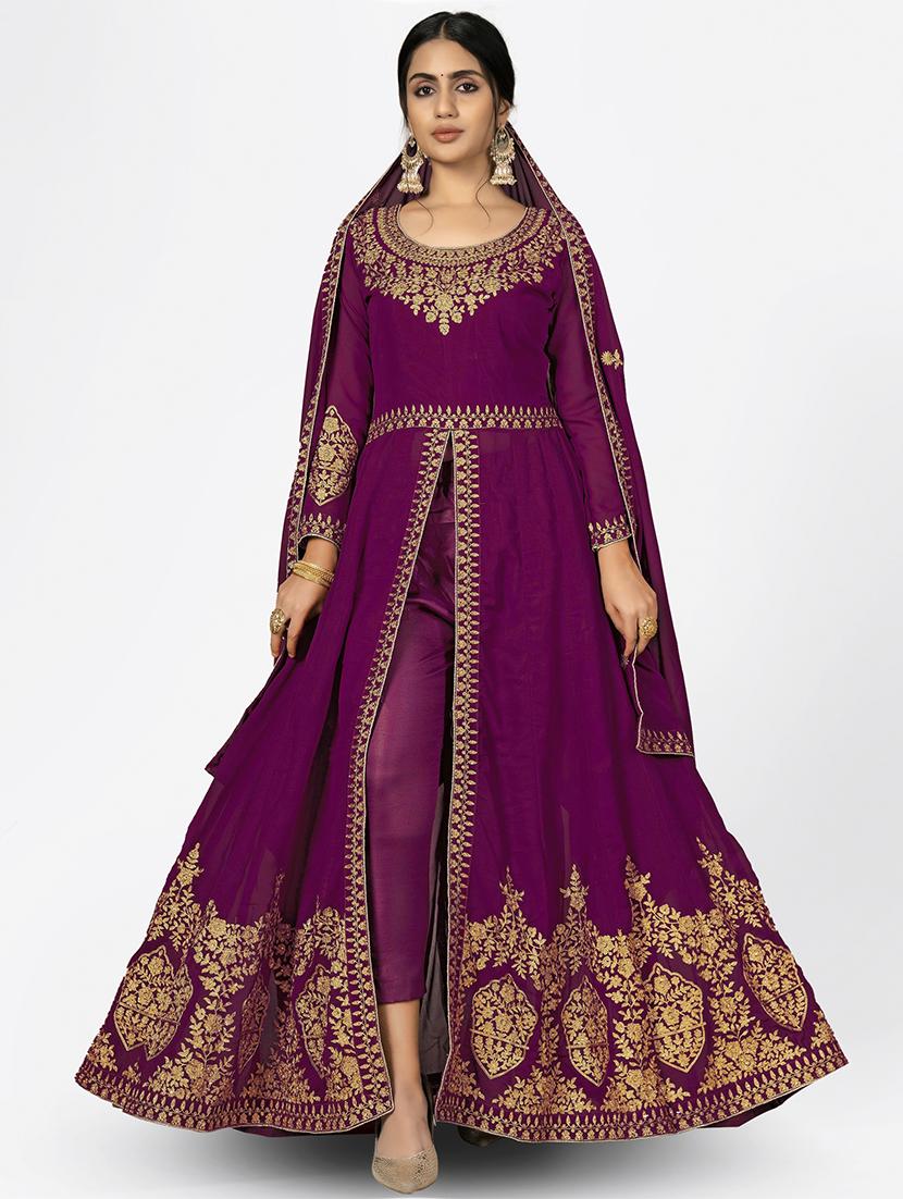 women front slit semi-stitched anarkali suits set - 21369353 -  Zoom Image - 0