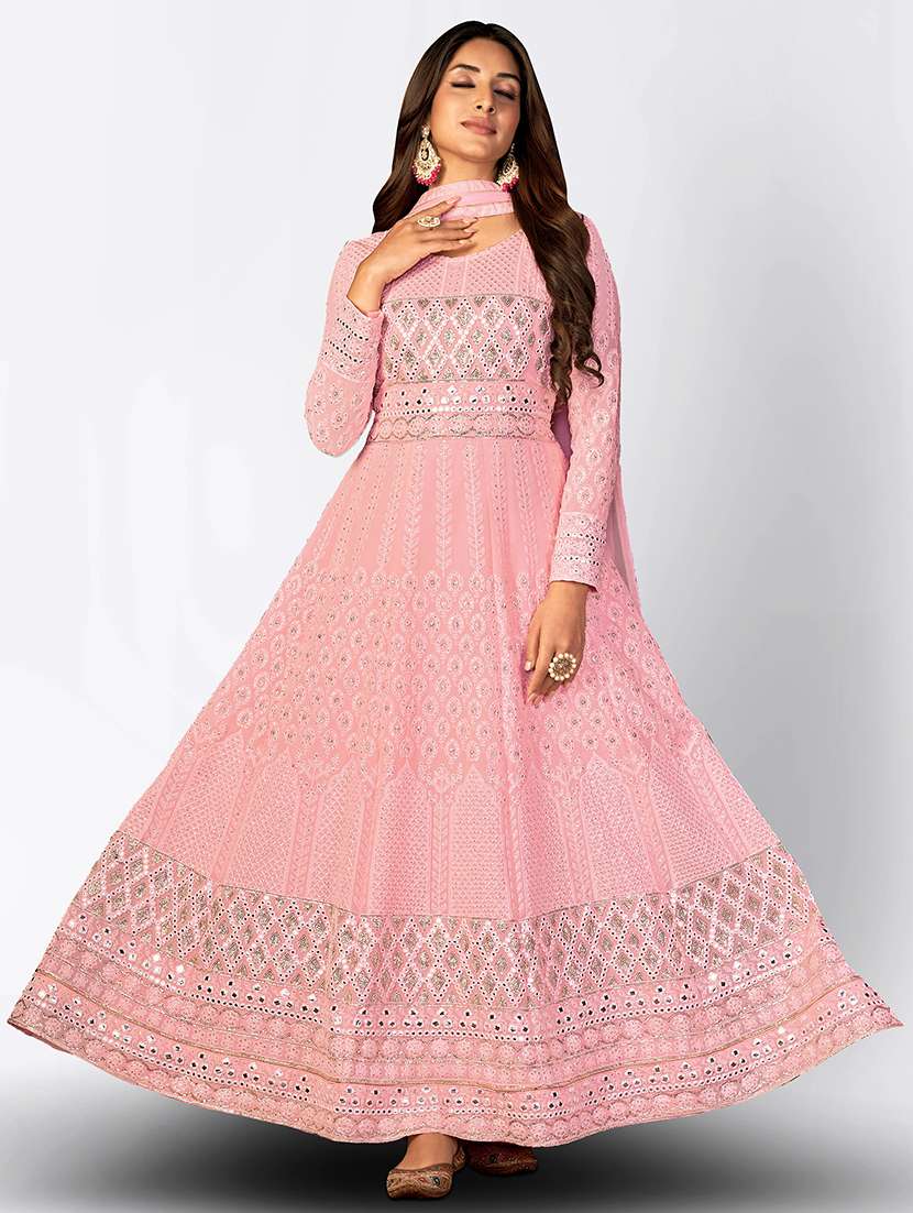 women embroidered semi-stitched anarkali suits set