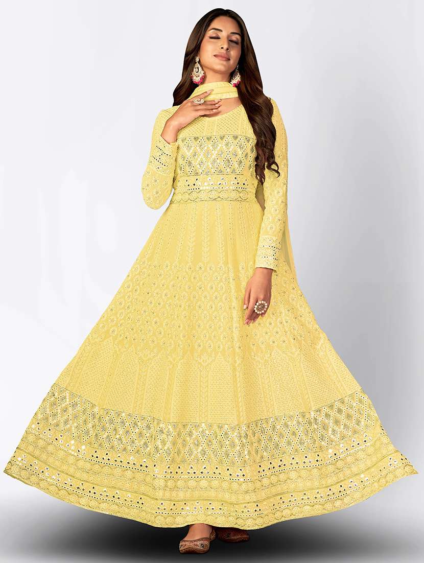 women embroidered semi-stitched anarkali suits set