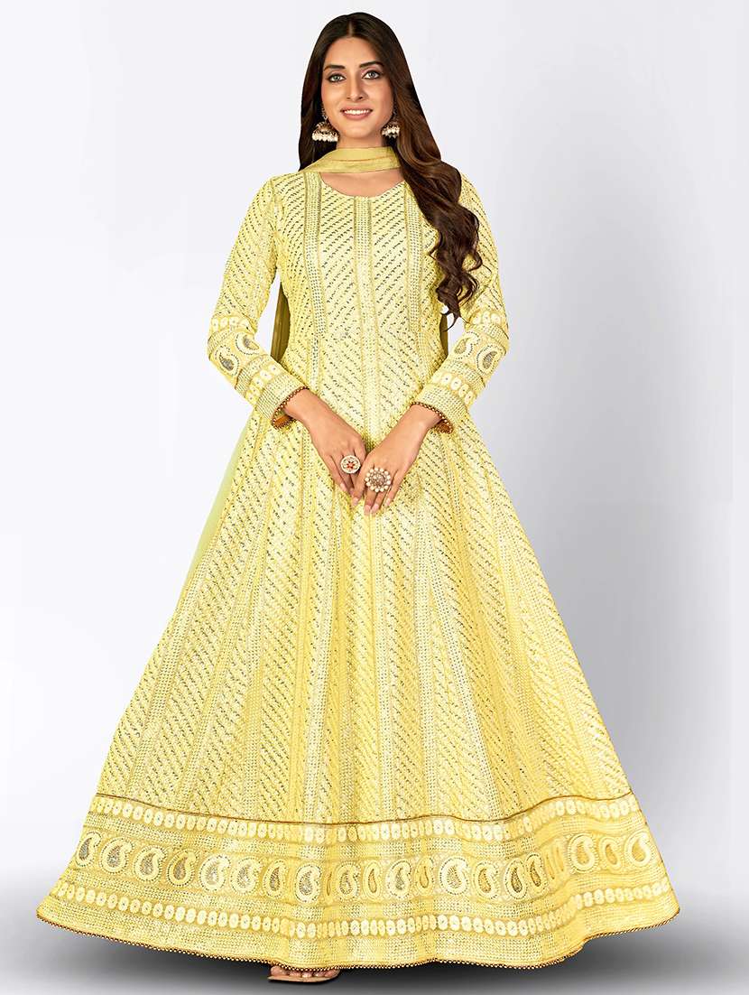women embroidered semi-stitched anarkali suits set