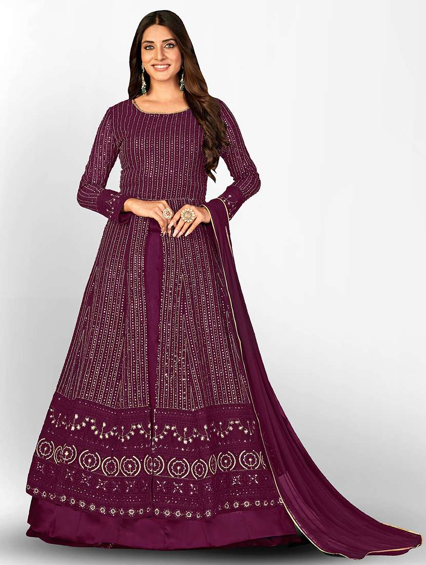 women embroidered semi-stitched anarkali suits set