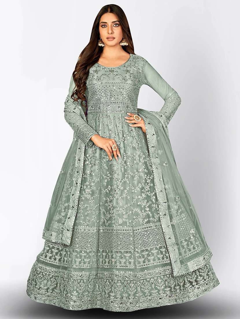 women embroidered semi-stitched anarkali suits set