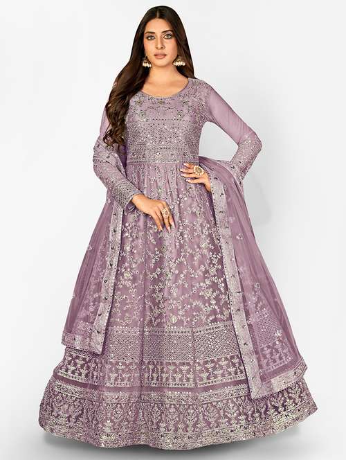 women embroidered semi-stitched anarkali suits set - 21369376 -  Standard Image - 0