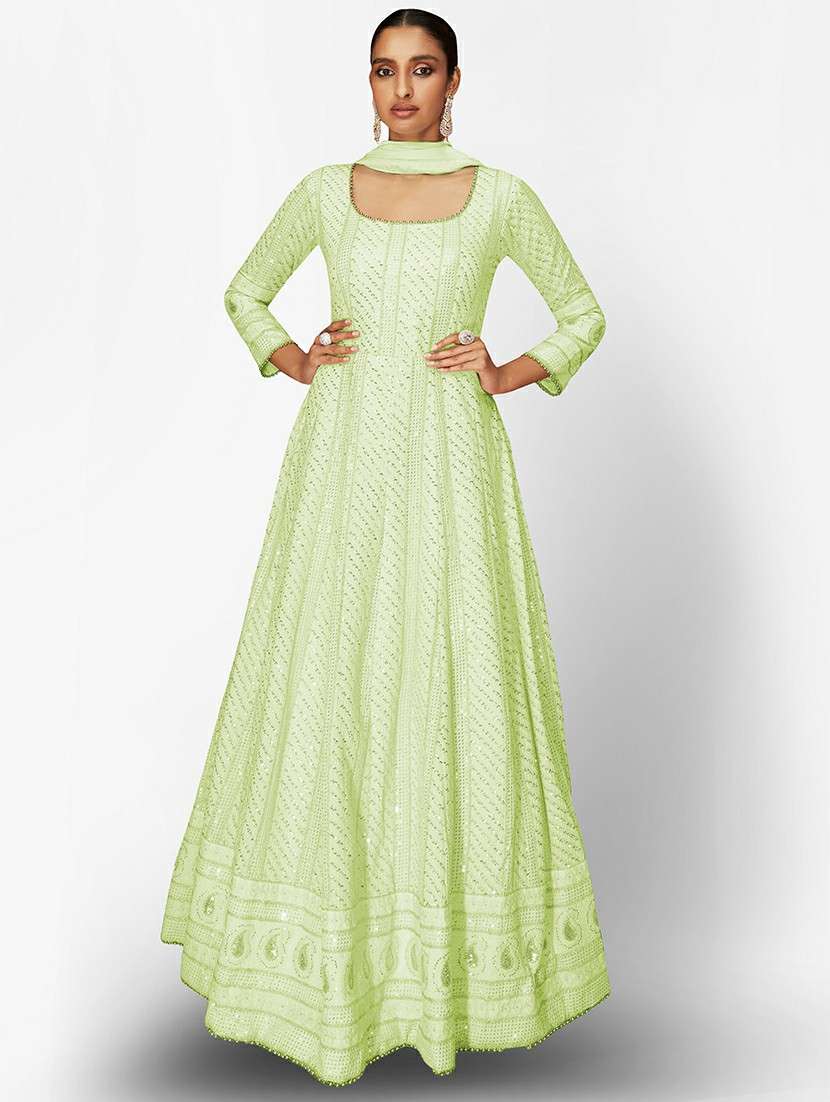 women embroidered semi-stitched anarkali suits set