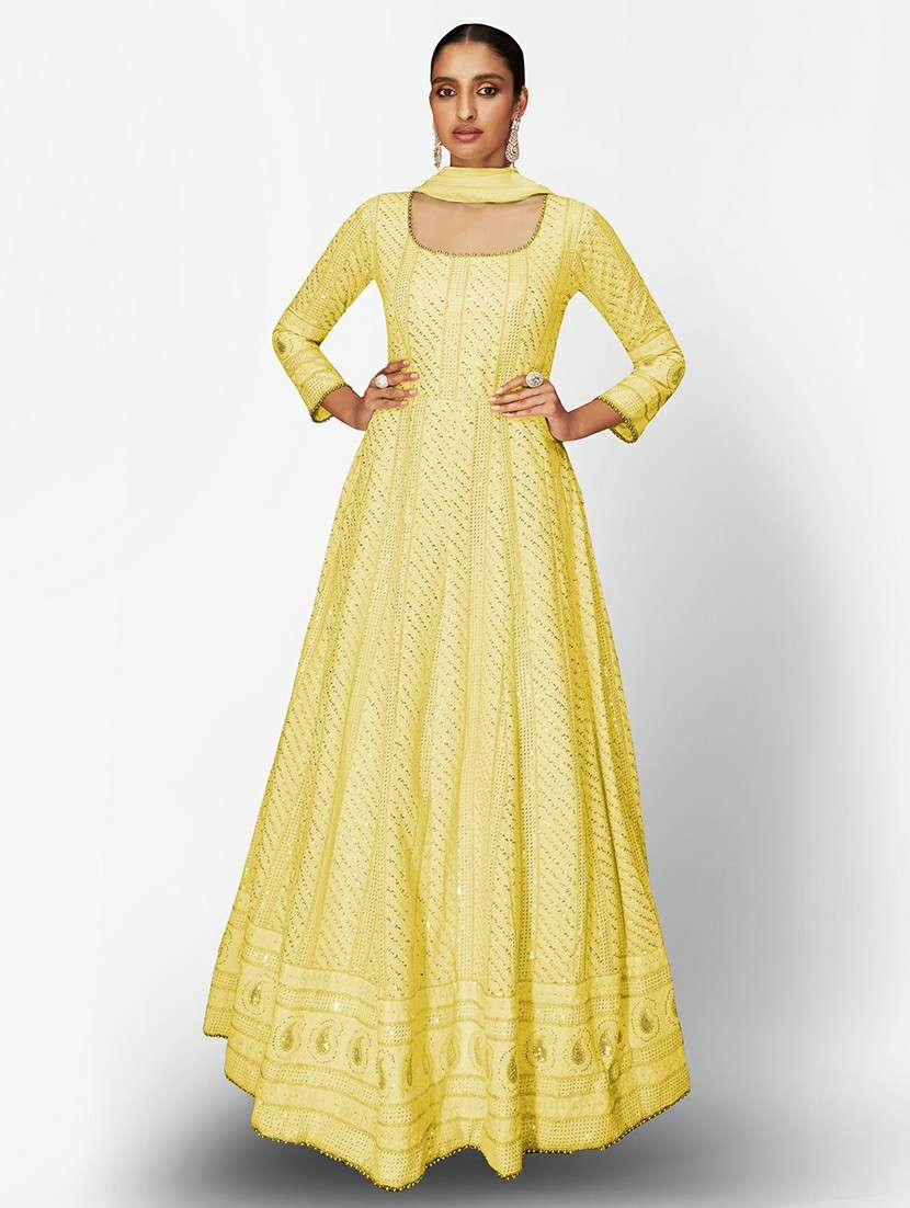 women embroidered semi-stitched anarkali suits set