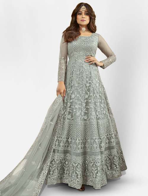 women embroidered semi-stitched anarkali suits set - 21369399 -  Standard Image - 0